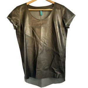 TRUTH AND PRIDE 100% Leather Metallic Gold Bronze Short Sleeve Top